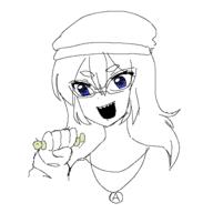 anime art beanie blue_eyes bug clothes hair holding_object open_mouth soyjak variant:soytan // 538x538 // 12.2KB