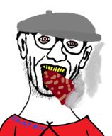 bloodshot_eyes cigar clothes ear glasses hat open_mouth smoke smoking soyjak stubble variant:unknown yellow_teeth // 979x1189 // 199.6KB