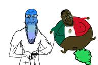2soyjaks blood bloodshot_eyes blue_skin brown_skin calm closed_mouth clothes crying fart fat flag full_body glasses gradient inflation mexican_twink mexico penis pump smile soyjak stretched_chin stubble variant:bernd variant:markiplier_soyjak // 2234x1486 // 317.3KB