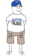autism cap clothes fat full_body glasses grin hair hat puzzle shorts smile soyjak text variant:chudjak // 580x1020 // 86.6KB