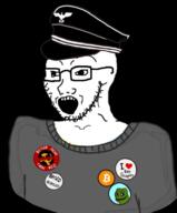 badge based ben_shapiro bitcoin cap clothes communism frog glasses hat i_love nazi open_mouth pepe redpill soyjak stubble swastika variant:classic_soyjak // 786x952 // 305.5KB