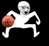 alternate animated arm balling basketball bloodshot_eyes crying dance dribbling fast full_body glasses hand leg monkey_dance open_mouth soyjak sports stubble variant:classic_soyjak // 570x537 // 114.8KB