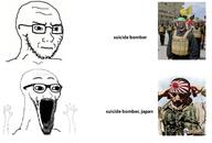 arm closed_mouth concerned frown glasses hand hands_up hezbollah irl japan lebanon open_mouth soyjak stubble subvariant:wewjak suicide suicide_bomber text thing_japanese variant:soyak // 1325x899 // 98.4KB