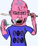 allergy anger_mark arm bloodshot_eyes carrot chud clothes crying distorted ear earwax egg glasses hand hands_up holding_object inhaler merge milk mucus no_symbol nut open_mouth pink_hair pink_skin q_tip soyjak stubble sugar text transparent tshirt variant:chudjak variant:wholesome_soyjak vegan vein vinluv wheat yellow_teeth // 730x887 // 200.5KB