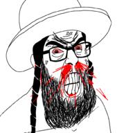 angry beard blood bloodshot_eyes clenched_teeth clothes ear glasses hair hat israel jewish_nose judaism nose nosebleed subvariant:feraljew subvariant:feralrage variant:feraljak white_skin zionist // 1000x1000 // 263.0KB