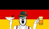 beer clothes food germany glass glasses hat holding_object mustache open_mouth sausage soyjak stubble variant:a24_slowburn_soyjak // 1200x720 // 115.4KB
