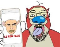 2soyjaks angry animal cartoon cat cat_ear closed_mouth dog ear glasses hand holding_object nickelodeon open_mouth phone ren_and_stimpy soyjak subvariant:chudjak_front text tongue variant:bernd variant:chudjak // 1820x1434 // 1.0MB