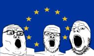 3soyjaks europe european_union flag glasses mustache open_mouth soyjak stubble variant:a24_slowburn_soyjak variant:gapejak variant:tony_soprano_soyjak // 1000x600 // 22.3KB