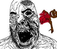 angry black_skin blood cut_in_half decomposition eye gore horror monster nigger open_mouth rotten_teeth skin soyjak stubble tyrone variant:cobson zombie // 833x720 // 101.9KB