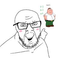 arm blush family_guy glasses hand happy mustache open_mouth peter_griffin pointing soyjak stubble variant:feraljak // 1024x1024 // 127.3KB