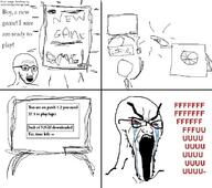 bloodshot_eyes comic crying deformed glasses large_eyebrows rage_comic soyjak stretched_mouth stubble text variant:classic_soyjak video_game // 696x618 // 222.4KB