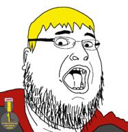 badge clothes glasses hair nate open_mouth soyjak soyjak_party stubble variant:fatjak yellow_hair // 714x732 // 39.1KB