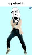 angry animated clothes dance gangnam_style glasses open_mouth push_pin soyjak sticky stubble text variant:cobson // 300x521 // 280.6KB