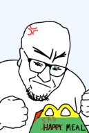 anger_mark angry closed_mouth crying ear fist frown glasses hand happy_meal mcdonalds soyjak stubble text variant:unknown // 5500x8192 // 1.4MB