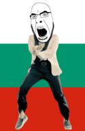 angry animated bulgaria country dance flag flag:bulgaria full_body gangnam_style glasses irl meta:tagme open_mouth soyjak stubble variant:cobson // 300x460 // 507.3KB