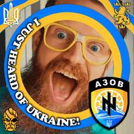 azov_battalion beard black_sun blue blue_eyes ear eyepatch glasses irl lion nafo open_mouth russo_ukrainian_war soy_parody teeth text ukraine variant:unknown yellow // 1024x1024 // 1.9MB