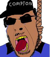 brown_skin cap clothes compton crying eazy_e glasses hair hanging hat mustache open_mouth rope soyjak stubble suicide sunglasses tongue variant:cobson yellow_teeth // 680x778 // 170.9KB