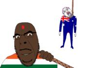 2soyjaks ack australia black_skin brown_eyes closed_mouth crying flag:australia flag:india full_body glasses hand hanging india indian mustache open_mouth purple_hair red_eyes rope star_(symbol) stubble teeth tongue tranny variant:cobson // 1470x1074 // 243.4KB