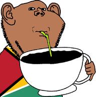 country cup drinking drinking_straw ear flag flag:guyana guyana hand holding_object mug oil sip soyjak stubble variant:impish_soyak_ears // 845x850 // 45.8KB