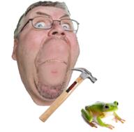 angry animal_abuse bernd_schmidt closed_mouth cropped frog glasses hammer stubble subvariant:wholesome_soyjak variant:gapejak // 909x895 // 873.9KB