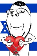 arm clothes flag glasses hand hat heart holding_object israel jew kippah smile soyjak star star_of_david stubble variant:wholesome_soyjak // 676x1021 // 166.2KB