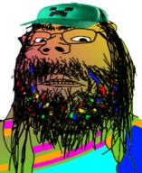 angry beard clothes colorful creeper glasses gradient hair hairy hat long_hair minecraft mustache one_eyebrow soyjak variant:gapejak // 500x611 // 392.5KB