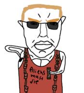arm buff closed_mouth clothes duke_nukem ear glasses hair hand holding_object millions_must_die soyjak subvariant:chudjak_front tinted_glasses variant:chudjak video_game yellow_hair // 615x680 // 1.6MB