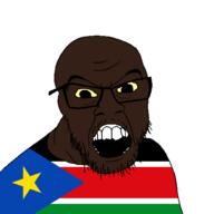black_skin clothes country flag glasses open_mouth small_eyes south_sudan soyjak stubble variant:feraljak // 1500x1500 // 36.5KB