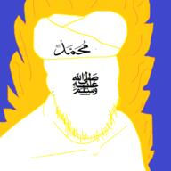 arabic blue_background calligraphy faceless fire glowing islam muhammad stubble text turban variant:feraljak // 1500x1500 // 50.2KB