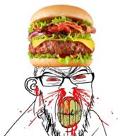 angry blood bloodshot_eyes clenched_teeth ear glasses hamburger mustache red_eyes soyjak stubble variant:feraljak vein yellow_teeth // 894x919 // 750.1KB