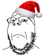 christmas clothes crying glasses hat sad santa santa_hat soyjak stubble variant:gapejak // 703x913 // 131.5KB