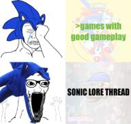 arm clothes crying crying_wojak glasses greentext hand hands_up hat open_mouth sega sonic sonic_the_hedgehog soyjak stubble text variant:wewjak video_game // 680x640 // 467.7KB