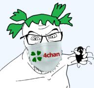 4chan angry anime arm bug facemask glasses green_hair hair hand holding_object soyjak stubble variant:feraljak yotsoyba you_will // 1600x1500 // 361.4KB