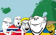 5soyjaks angry blue_eyes country denmark ear finland flag flag:denmark flag:finland flag:iceland flag:norway flag:sweden glasses iceland map norway open_mouth rice_hat scandinavia smile stubble subvariant:nucob sweden variant:cobson variant:feraljak variant:finnjak variant:impish_soyak_ears variant:norwegian yellow_hair yellow_skin // 1720x1080 // 532.2KB