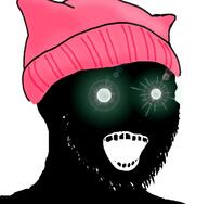 beanie black_skin cat_ear clothes ear glowing glowing_eyes hat inverted open_mouth soyjak stubble thougher variant:soyak // 739x724 // 259.6KB