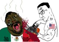 2soyjaks angry arm blood bloodshot_eyes brown_skin buff chainsaw closed_mouth crying fat flag glasses hair hand holding_object mexico mustache nazism open_mouth queen_of_spades side_profile soyjak spade stubble swastika united_states variant:bernd variant:chudjak yellow_teeth // 1227x871 // 417.1KB