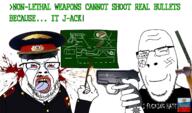 2soyjaks 9mm anarchism angry aue black_shirt blackboard blood bloodshot_eyes bullet chalkboard constitution crying drawing eight-pointed_star glasses greentext gun hammer holding_gun holding_object holding_pistol i_hate murder muzzle_flash non-lethal_weapon pistol pointer police police_hat police_uniform russia stubble subvariant:nucob swastika text variant:bernd variant:cobson variant:feraljak weapon // 3400x2000 // 2.7MB
