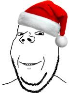 christmas clothes hat no_eyebrows santa santa_hat smile soyjak stubble variant:wholesome_soyjak // 647x866 // 178.1KB