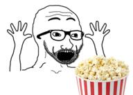 animated arm excited food gif glasses hand hands_up open_mouth popcorn shaking soyjak stubble variant:excited_soyjak // 520x371 // 85.6KB