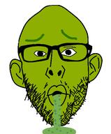 ear emoticon glasses green green_skin nauseated open_mouth sick soyjak stubble variant:nojak vomit // 432x522 // 16.4KB
