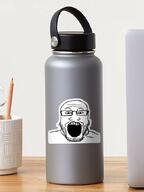 bottle glasses irl irl_background merchandise open_mouth soyjak sticker stubble variant:markiplier_soyjak // 651x867 // 53.3KB