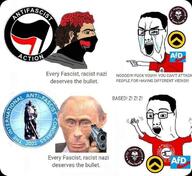 afd angry antifa bloodshot_eyes chad excited fascism glasses gun leftist nordic_chad open_mouth pointing pol_(4chan) red_hair swastika variant:chudjak vladimir_putin weapon z_(russian_symbol) // 700x642 // 86.8KB