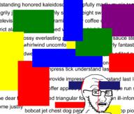 blood blue colorful concerned glasses green impaled open_mouth purple red scared shapes spam stubble text variant:soyak webdriver_torso wordswordswords yellow // 2000x1700 // 280.9KB