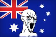 australia bloodshot_eyes country crying ear flag flag:australia glasses large_eyebrows open_mouth soyjak star_(symbol) stretched_mouth stubble variant:soyak // 1920x1280 // 1.1MB