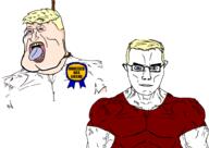 NOTACOUNTRYWARIAMJUSTBORED ack aryan award blond blue_eyes buff crying muscles rope subvariant:muscular_chud suicide variant:chudjak // 990x702 // 194.0KB