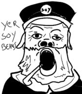 beard clothes hat open_mouth pipe redraw soyjak text the_lighthouse thomas_wake variant:a24_slowburn_soyjak white_hair // 210x240 // 10.5KB