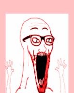 animated arm gif glasses hand hands_up monster open_mouth poyopoyo red sharp_teeth soyjak stubble // 303x380 // 478.2KB