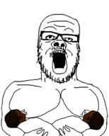 arm baby breasts cuck glasses hand holding_object mustache nsfw open_mouth soyjak stepfather stubble variant:a24_slowburn_soyjak // 800x1000 // 103.3KB