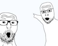 2soyjaks arm glasses hand looking_at_you open_mouth pointing redraw soyjak stubble template variant:two_pointing_soyjaks // 1125x888 // 17.4KB