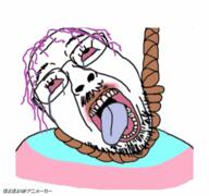 animated bloodshot_eyes crying flag glasses hair hanging open_mouth poyopoyo purple_hair rope soyjak stubble suicide tagme_poyopoyo tongue tranny variant:bernd yellow_teeth // 400x374 // 744.0KB